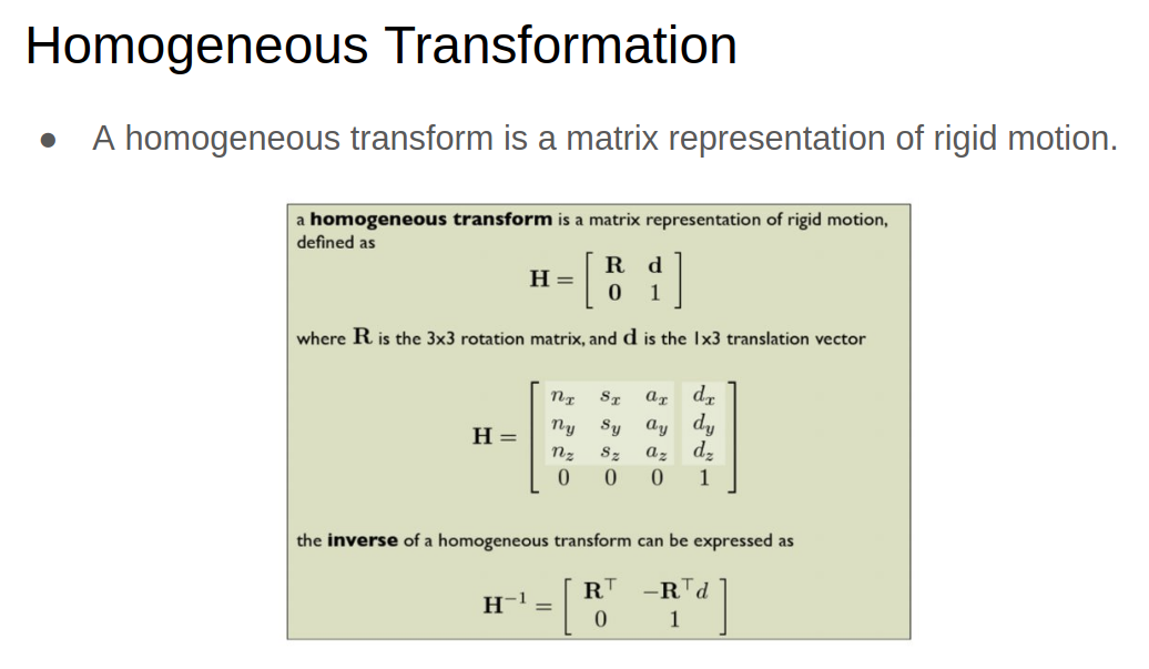 homogenerous tranform matric representation